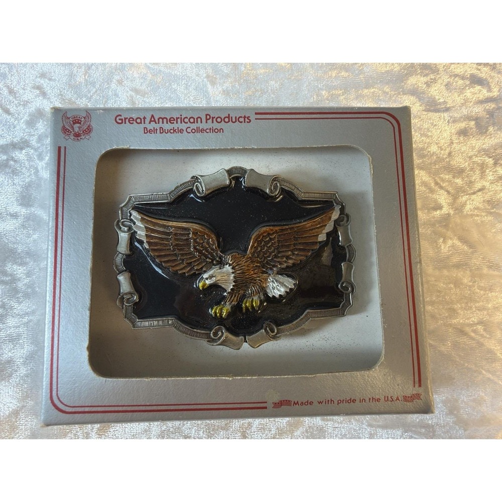 Vintage Great American Products Bald Eagle Belt Buckle USA NOS Original Box